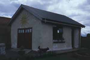 Strawbale farm office with composting toilet, and sleeping loft. North Yorkshire.